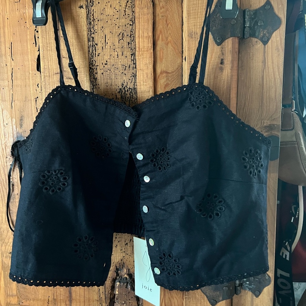 Joie Black Eyelet Crop Top Med